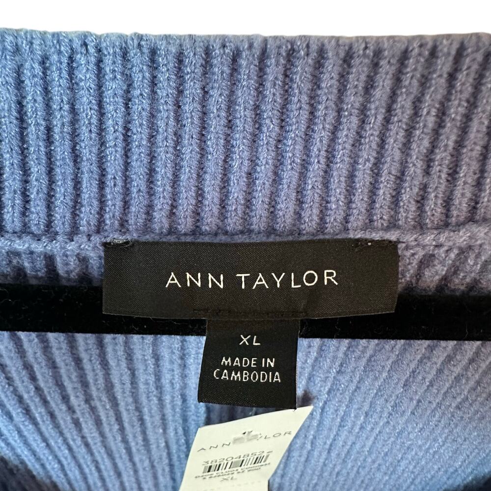 NWT Ann Taylor Ribbed Scoop Neck Sweater XL Blue Fitted Stretch Knit - Picture 6 of 8